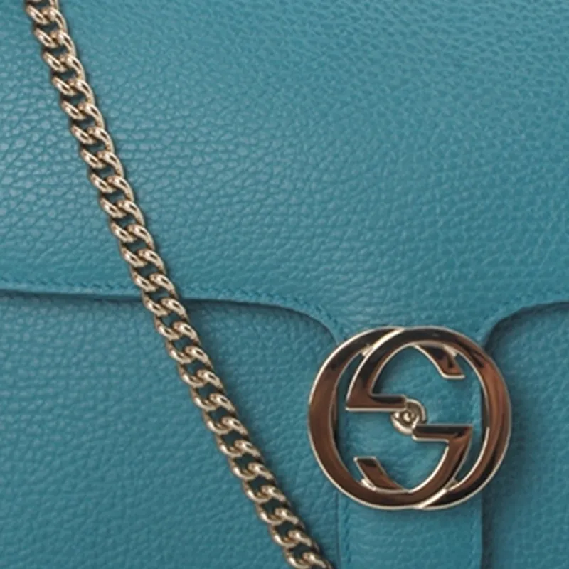 GUCCI Litchi Grain Leather Messenger Bag Trunk Bag Crossbody Bag Shoulder Bag Women's Peacock Blue-4