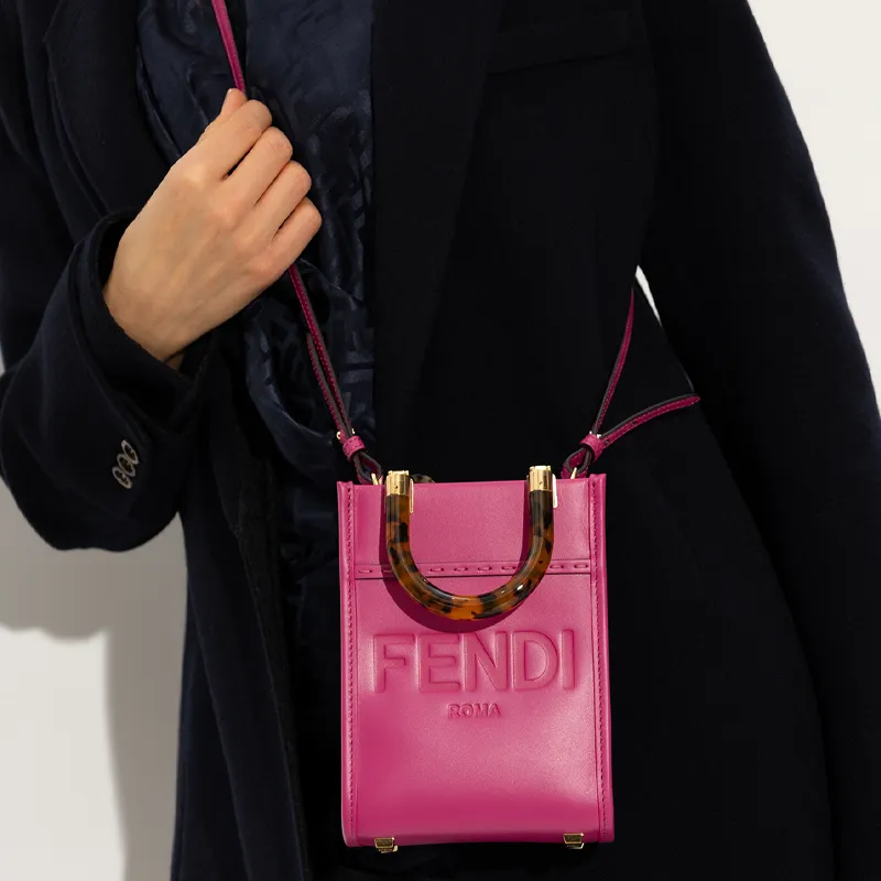FENDI Sunshine Calfskin Tote Bag Shopping Bag Shoulder Bag Crossbody Bag Handbag Mini Women's Fuchsia-2