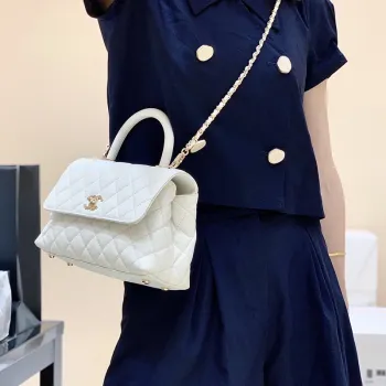 CHANEL Coco Handle Cow Leather Handbag, Shoulder Bag, Crossbody Bag Small Size Women's White