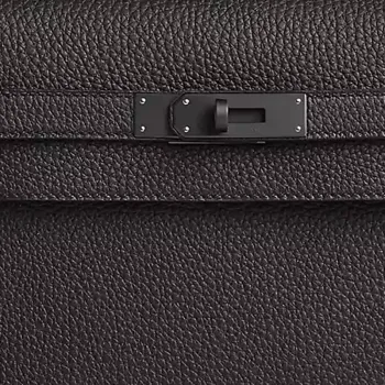 HERMES Kelly Depeches Cow Leather Clutch Unisex Black