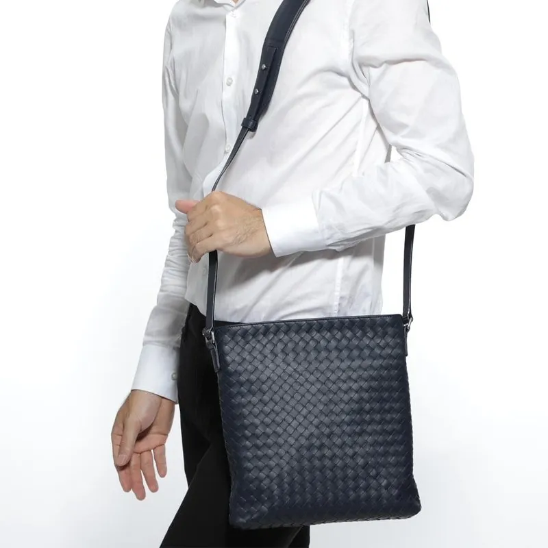 Bottega Veneta Cow Leather Messenger Bag Handbag Shoulder Bag Men's Tourmaline Blue-5