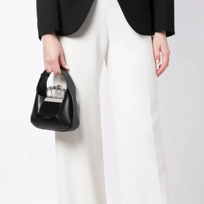 Alexander McQueen Smooth Cow Leather Hobo Bag Shoulder Bag Crossbody Handbag Mini Women's Black-4