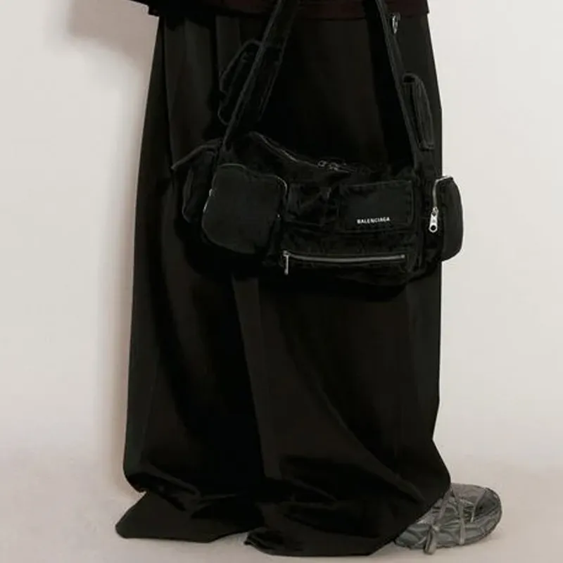 Balenciaga Superbusy Cotton Handbag Shoulder Bag Small Size Men's Black-4