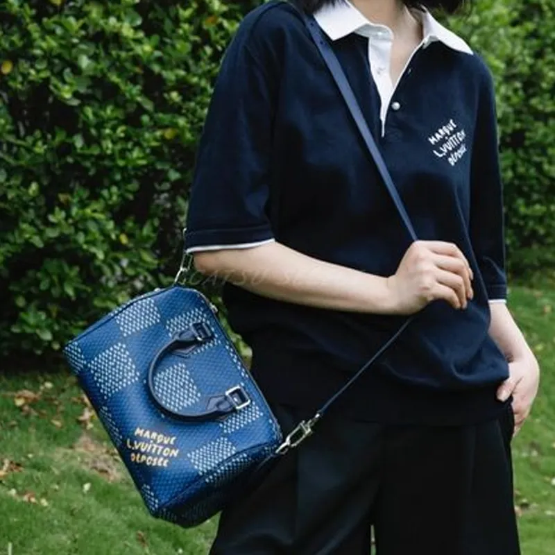 LOUIS VUITTON Speedy 25 Bandoulière Damier Heritage Blue-4
