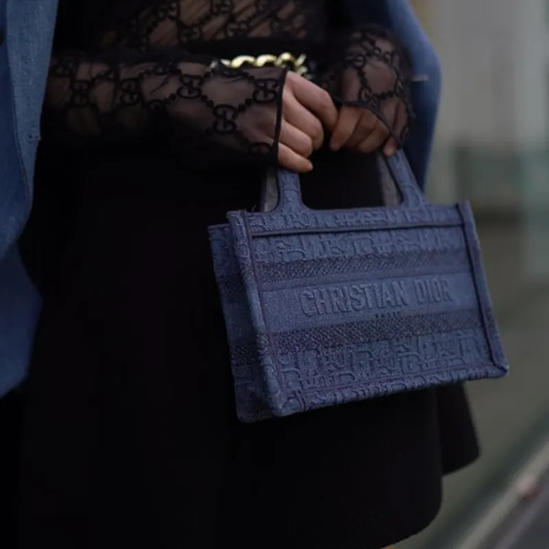 DIOR BookTote Canvas Canvas Bag Tote Bag Shopping Bag Handbag Mini Women's Blue-4