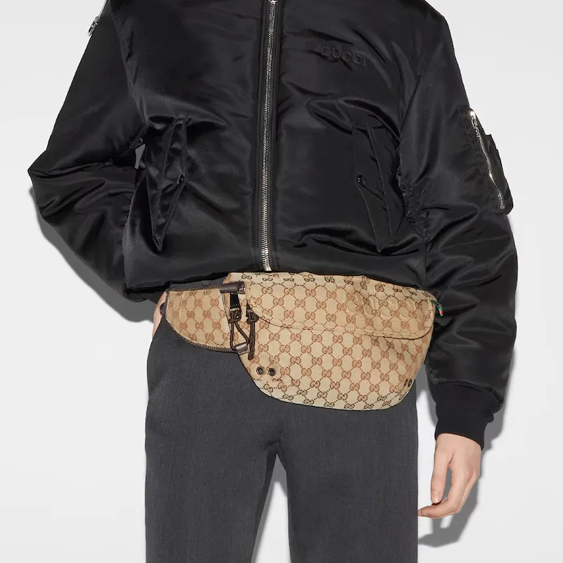 GUCCI Canvas Fanny Pack Small Size Men's Beige & Ebony-5