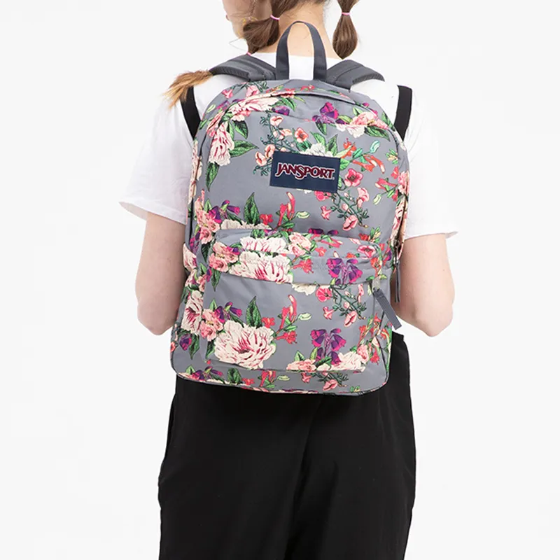 JanSport Polyester Backpack Medium Size Women's Gray Bouquets-4