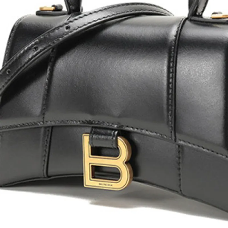 Balenciaga Hourglass Cow Leather Hourglass Bag Handbag Extra Small Women's Black-4
