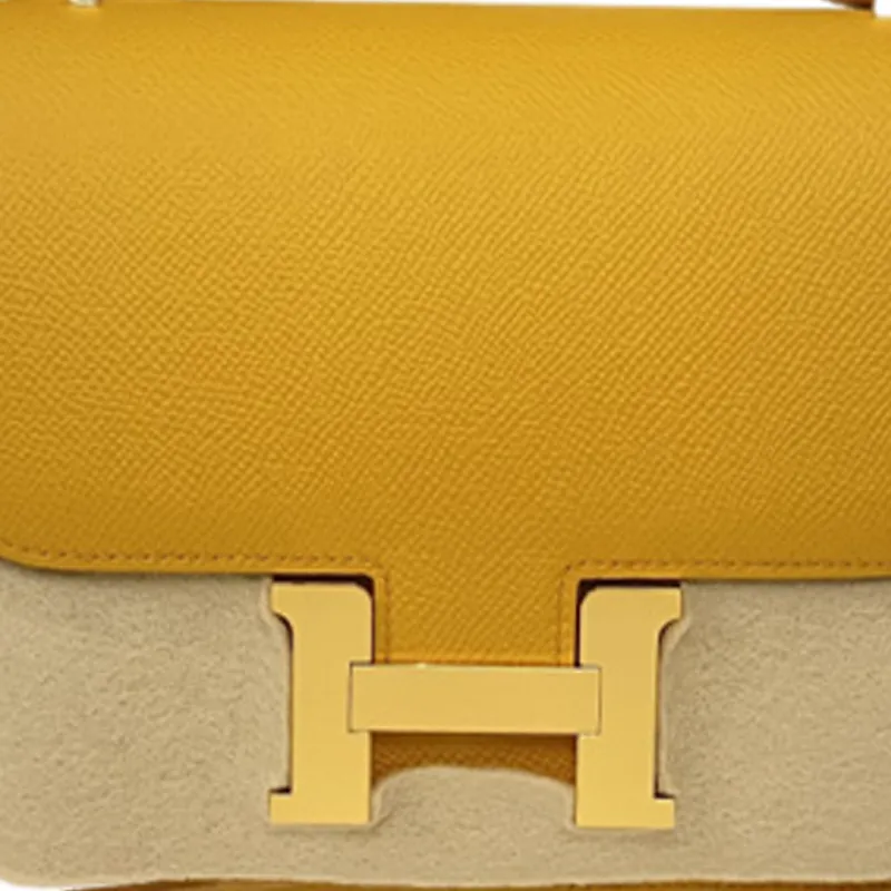 HERMES Constance Epsom Leather Handheld Shoulder Bag Crossbody Bag Mini Women's 9D Amber Yellow-4