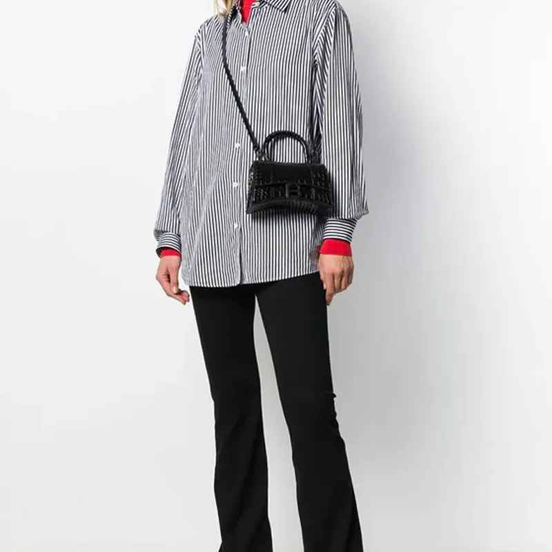 Balenciaga Hourglass Top Handle Crocodile Embossed Xs Black-5
