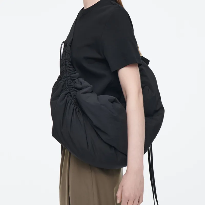 COS Nylon Polyamide Blended Cotton Crescent Moon Bag Handbag Shoulder Bag Large Size Women's Black-2