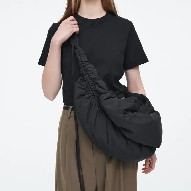 COS Nylon Polyamide Blended Cotton Crescent Moon Bag Handbag Shoulder Bag Large Size Women's Black-1