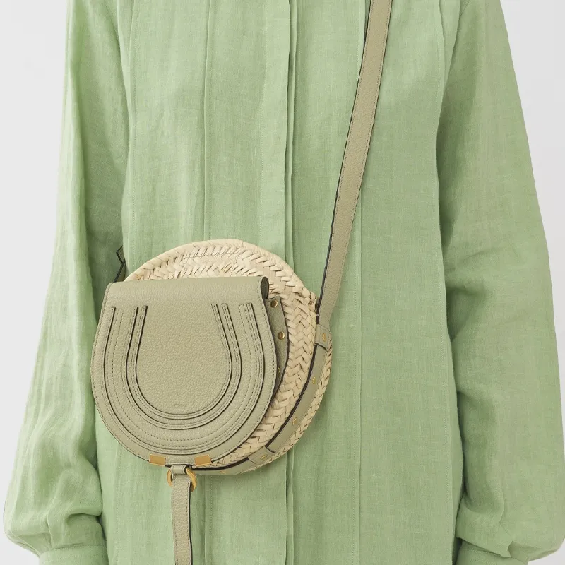 Chloe Marcie Palm Leaf With Grain Calfskin Shoulder Bag, Crossbody Bag Women's Green-4