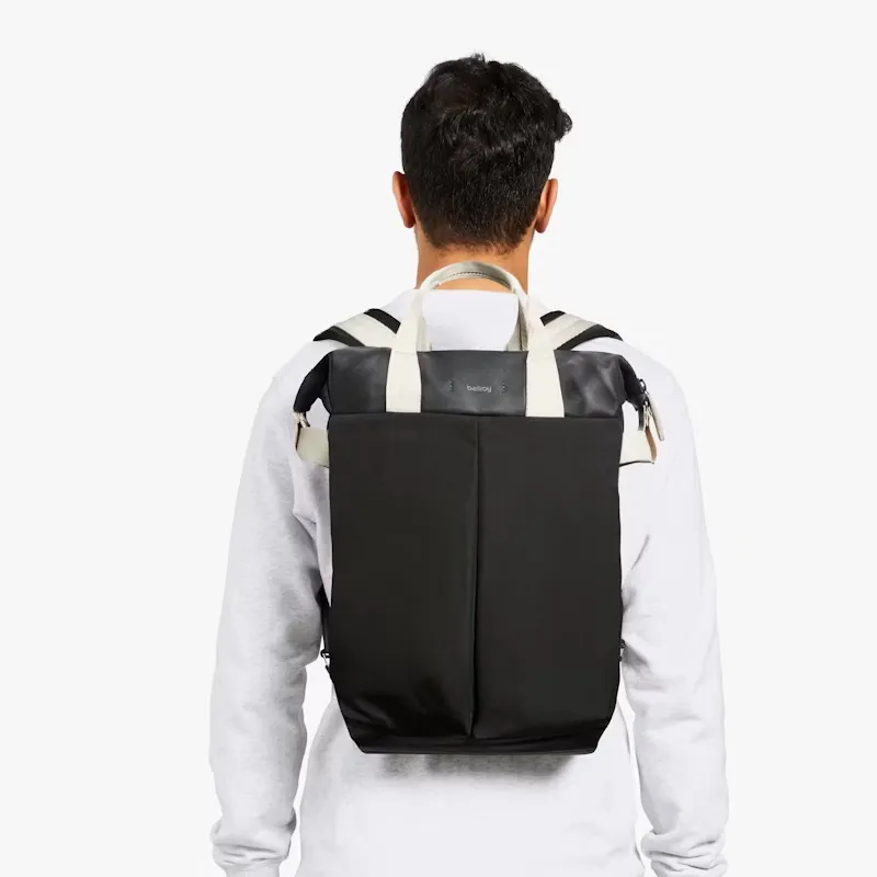 BELLROY Genuine Leather With Recycled Fabric Panel Backpack Regular Men's Black-4
