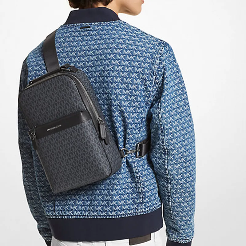 MICHAEL KORS Hudson Canvas Fanny Pack Sling Bag Crossbody Bag Shoulder Bag Men's Navy And Black-3