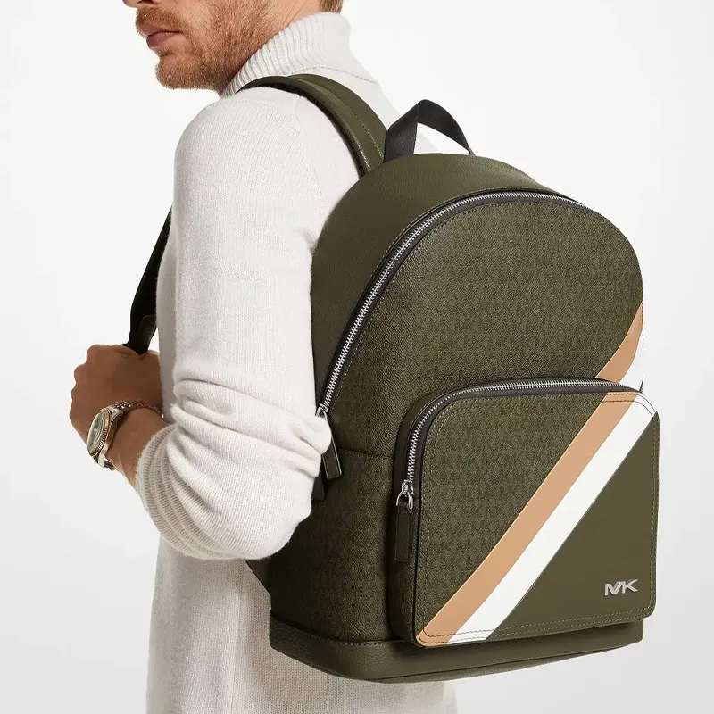 MICHAEL KORS MK Cooper Canvas With Leather Backpack Men's Olive Green-3