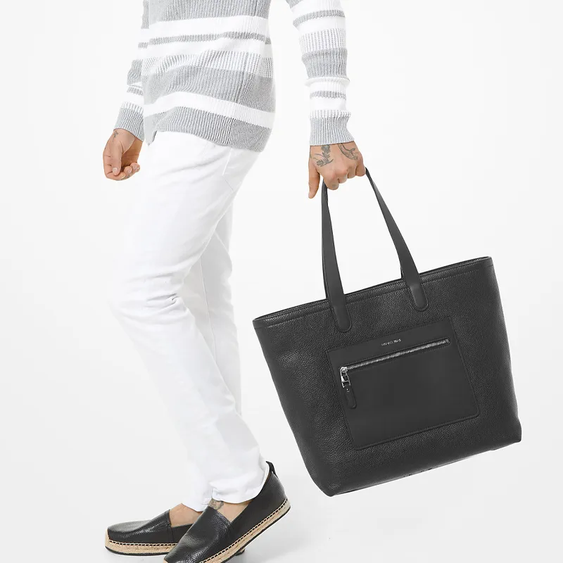 MICHAEL KORS Hudson Litchi Grain Leather Tote Bag Shopping Bag Handbag Shoulder Bag Men's Black-3