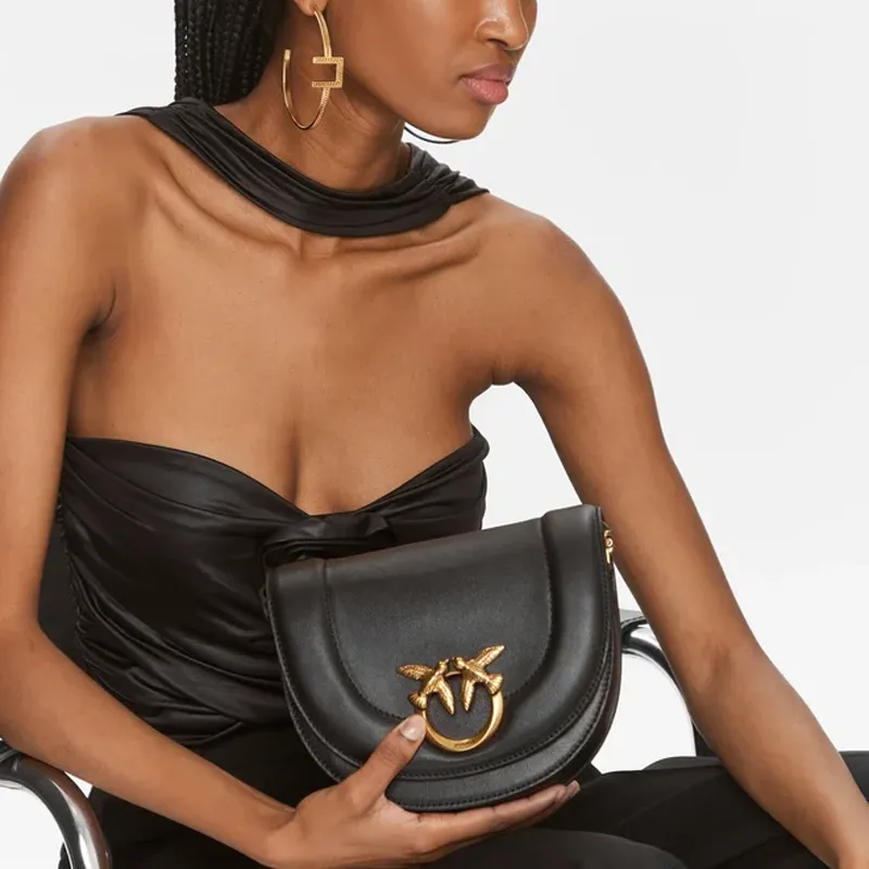 PINKO Cow Leather Shoulder Bag, Crossbody Bag Mini Women's Black-4