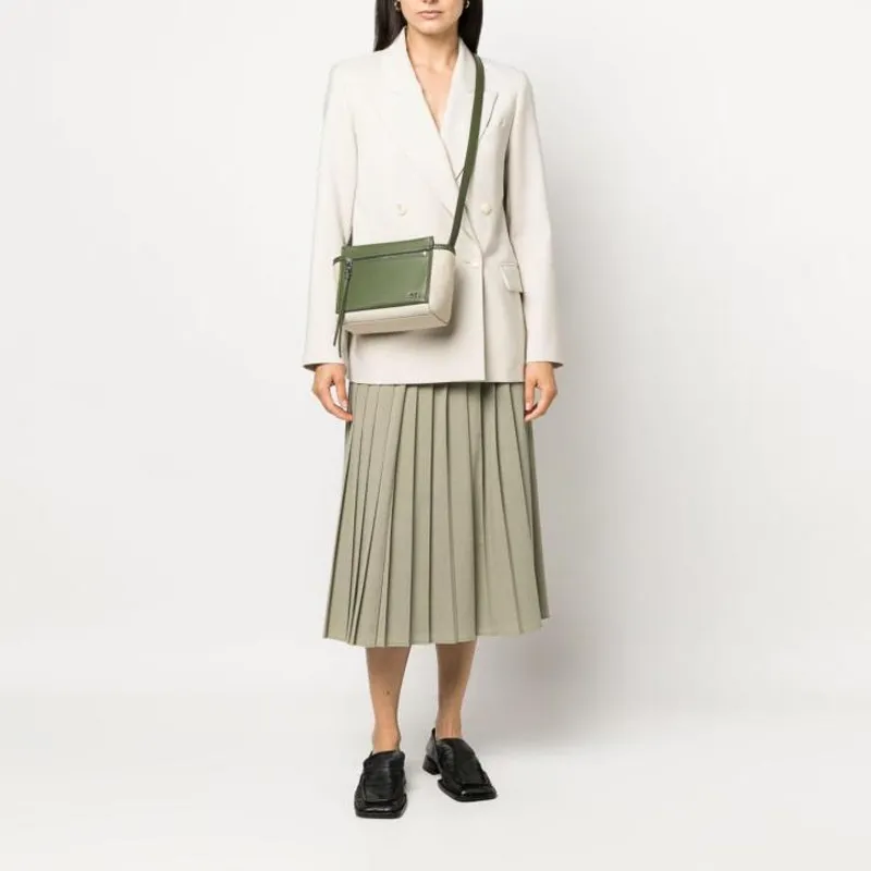 DKNY Cotton Linen With Calfskin Shoulder Bag Crossbody Bag Regular Women's Olive Green With Light Beige Accents-2