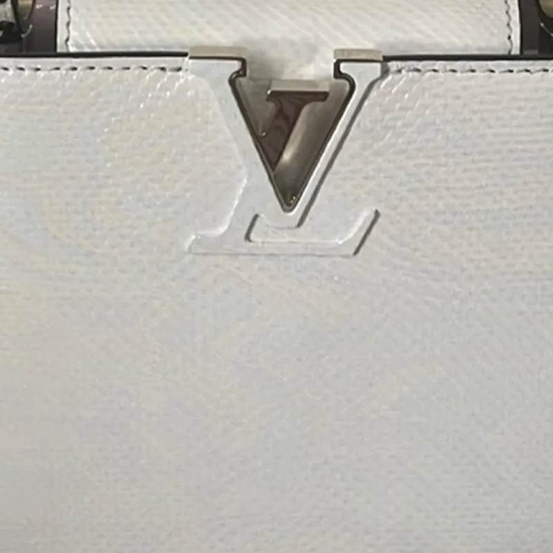 LOUIS VUITTON Leather Trim Handbag Women's White-4