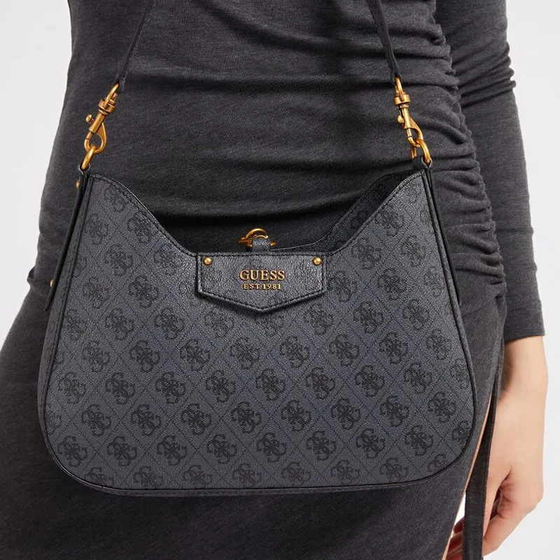 GUESS Artificial Leather Hobo Bag Shoulder Bag Handbag Shoulder Bag Regular Women's Black-4