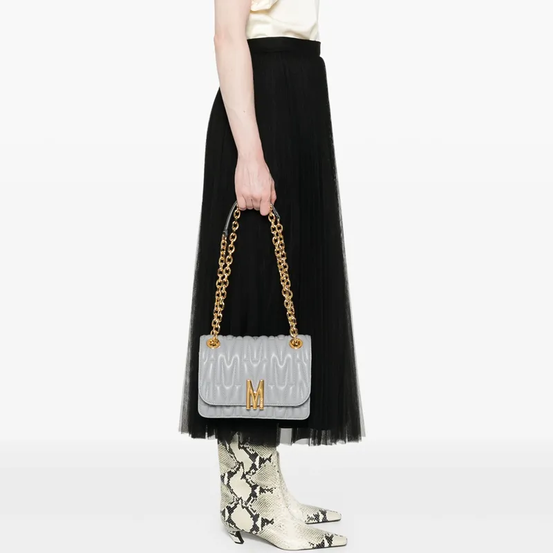 MOSCHINO Logo Plaque Quilted Shoulder Bag-2