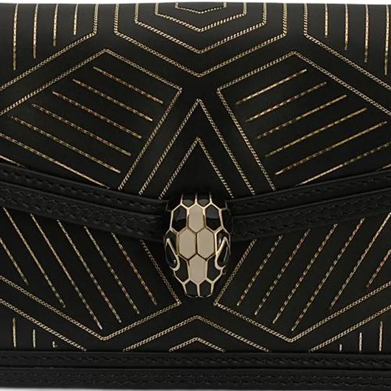 BVLGARI Serpenti Diamond Blast Smooth Calf Leather Chain Bag Crossbody Bag Shoulder Bag Small Size Women's Black-2
