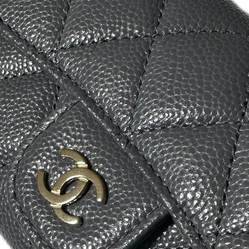 CHANEL Grain Embossed Calfskin Coin Purse, Wallet, Card Holder Women's Dark Gray-4
