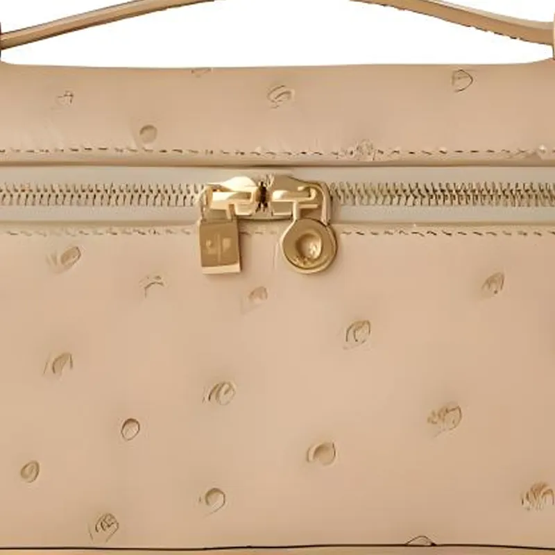 Loro Piana ExtraPocket Ostrich Leather Handbag, Shoulder Bag, Crossbody Bag, Clutch Mini Women's Beige Yellow-4