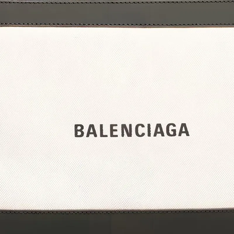Balenciaga Navy Cow Leather Clutch Medium Size Men's Black White-3
