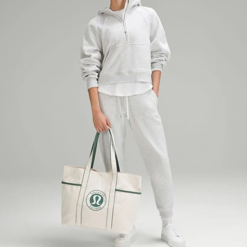 Lululemon 100% Cotton Tote Bag, Shopping Bag, Shoulder Bag, Handbag Regular Unisex Natural & Forest-2