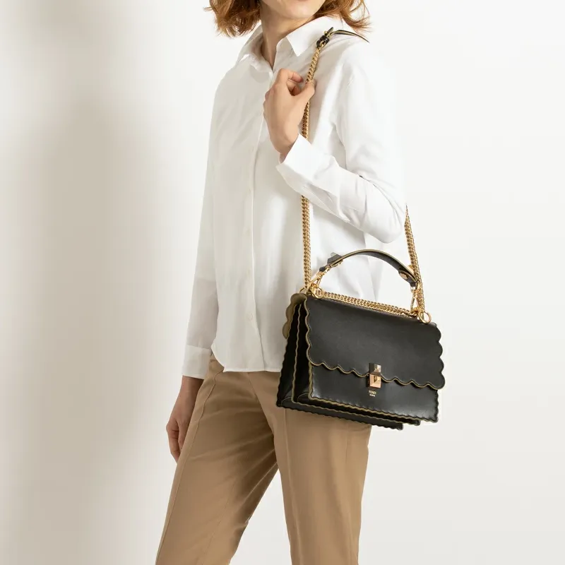 FENDI Cow Leather One Shoulder Handbag Regular Women's Black-4