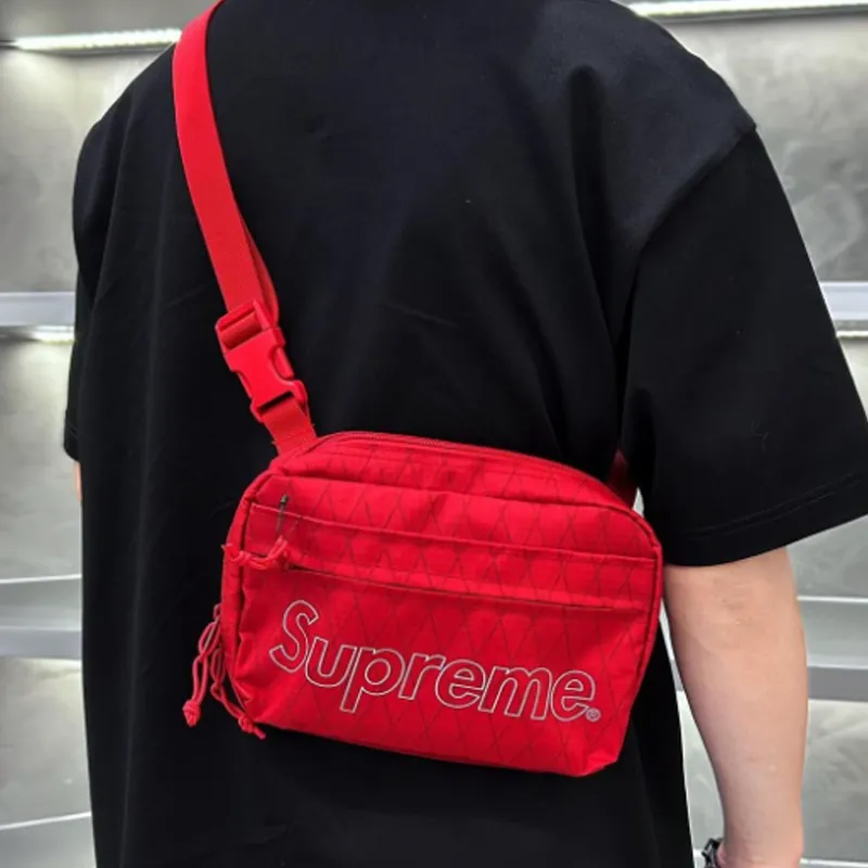 Supreme Nylon Fabric Shoulder Bag, Crossbody Bag Unisex Red-5