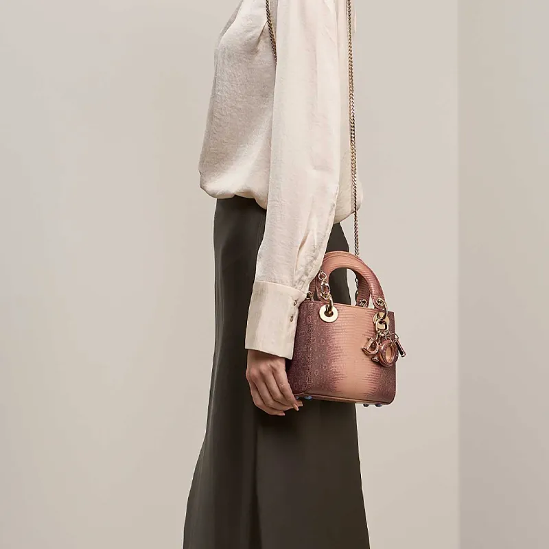 DIOR Lady Dior Lizard Skin Lady Dior Bag Shoulder Bag, Crossbody Bag, Handbag Mini Women's Pink-2
