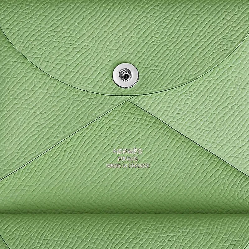 HERMES Calvi Epsom Calfskin Card Holder Mini Women's 3I VertCriquet Avocado Green/Cricket Green-2
