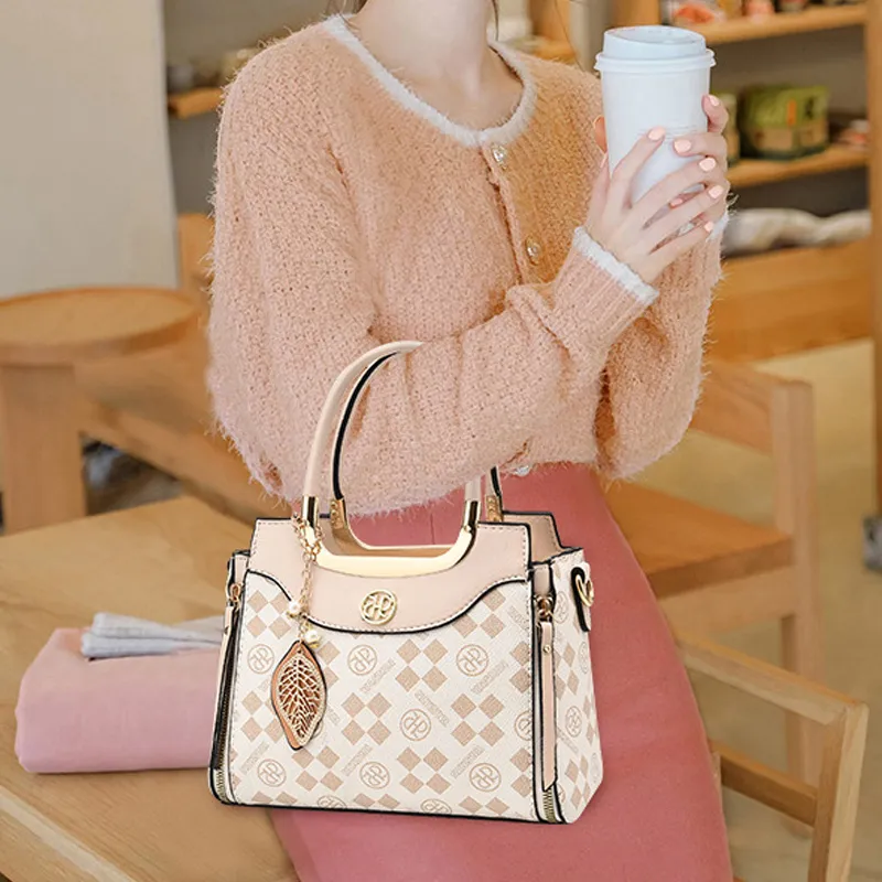 REDOO PU Crossbody Bags Shoulder Bags Regular Women's Square Fabric Brown/Square Fabric Coffee/Square Fabric Ecru-1