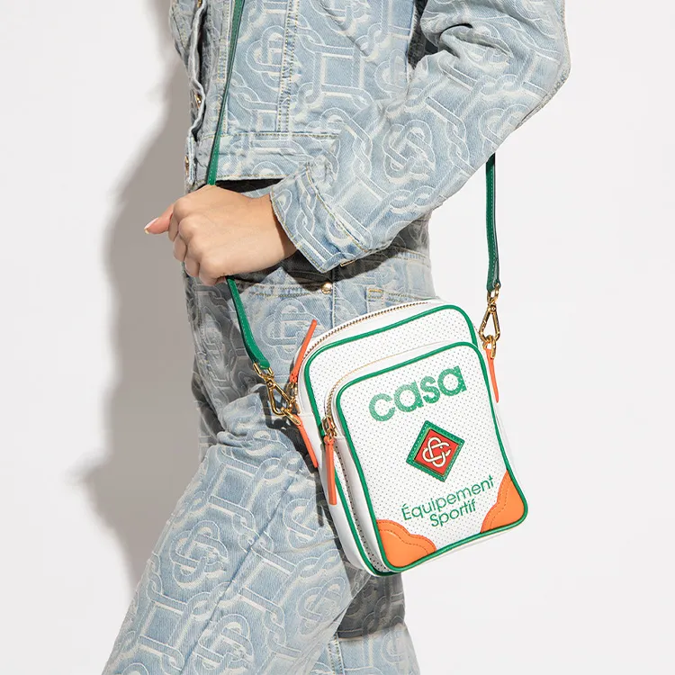 CASABLANCA Leather Shoulder Bag Crossbody Bag Women's White/Green/Orange-4
