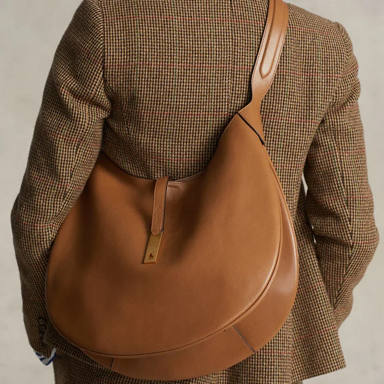 Polo Ralph Lauren Cow Leather Handbag Shoulder Bag Women's Light Brown-4