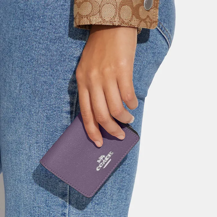 COACH Cross Grain Leather Square Bag, Shoulder Bag, Crossbody Bag, Wallet Mini Women's Purple-4