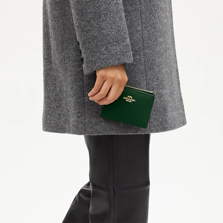 COACH Pebbled Leather Coin Purse Wallet Women's Dark Green-2