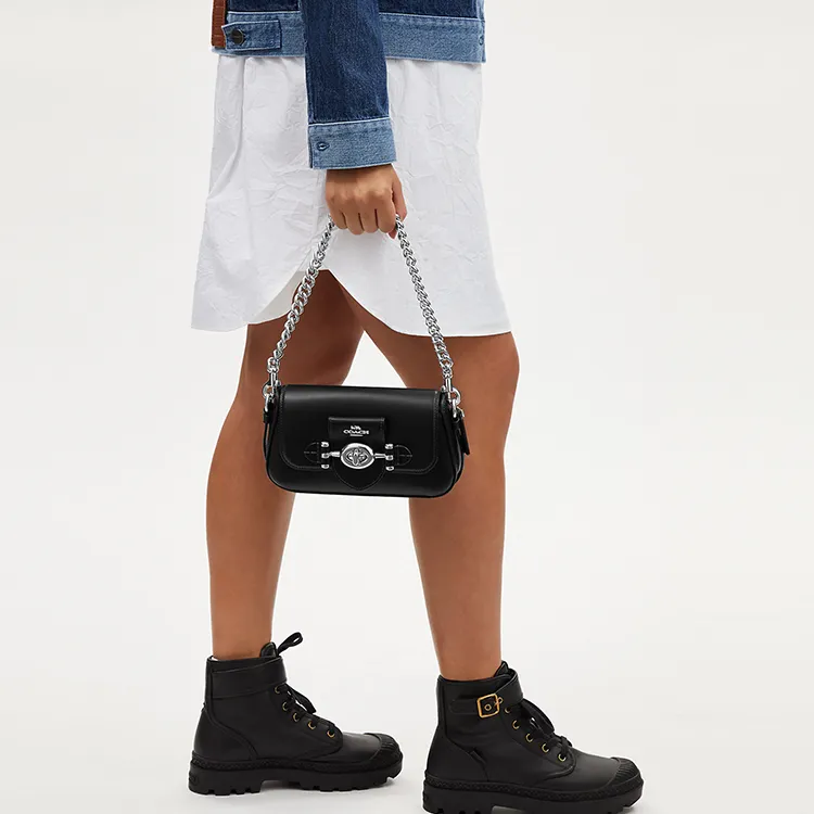COACH Brie Calfskin Portable Crossbody Bag, Shoulder Bag Trumpets Women's Black-3