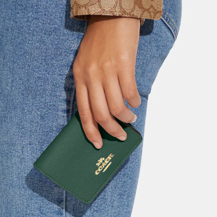 COACH Cross Grain Leather Square Bag, Shoulder Bag, Crossbody Bag, Wallet Mini Women's Dark Green-4