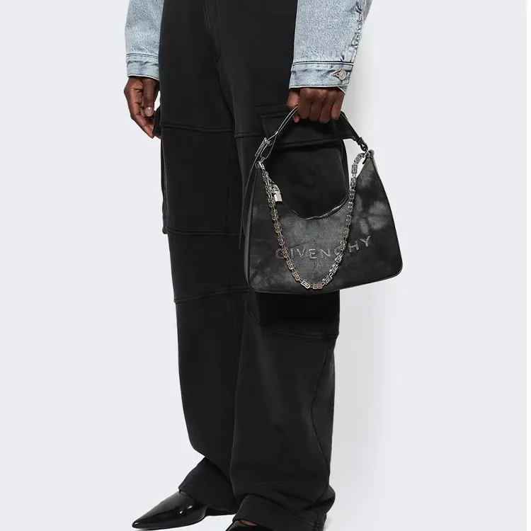 GIVENCHY Cut out Fabric With Cow Leather Handbag, Shoulder Bag Small Size Women's Black-8