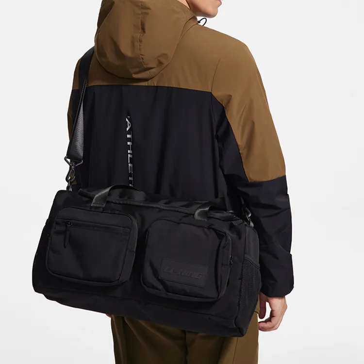 LiNing Sports Life Collection Fabric Bucket Bag, Gym Bag, Shoulder Bag, Crossbody Bag, Handbag, Travel Bag Unisex Black-5