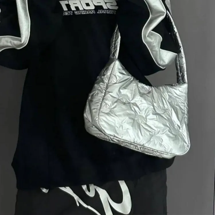Adidas Originals Polyurethane Bonded Recycled Polyester Handbag Shoulder Bag Women's Silver-4