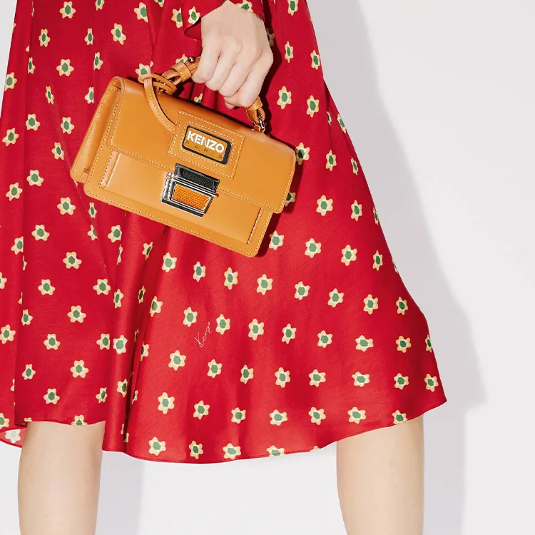 KENZO Cow Leather Handbag Shoulder Bag Crossbody Bag Mini Women's Dark Camel-2