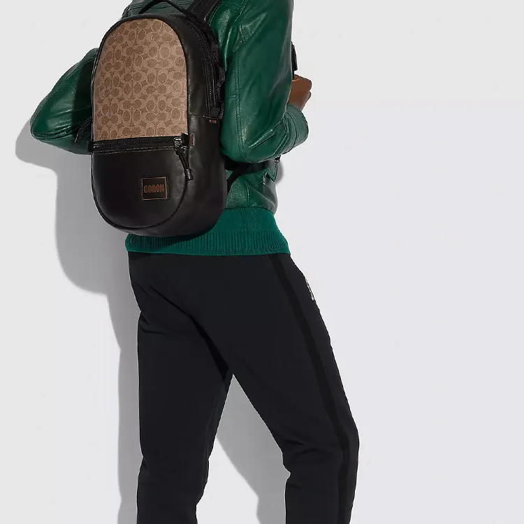 COACH Pacer Canvas Backpack Men's Black Copper & Khaki-4