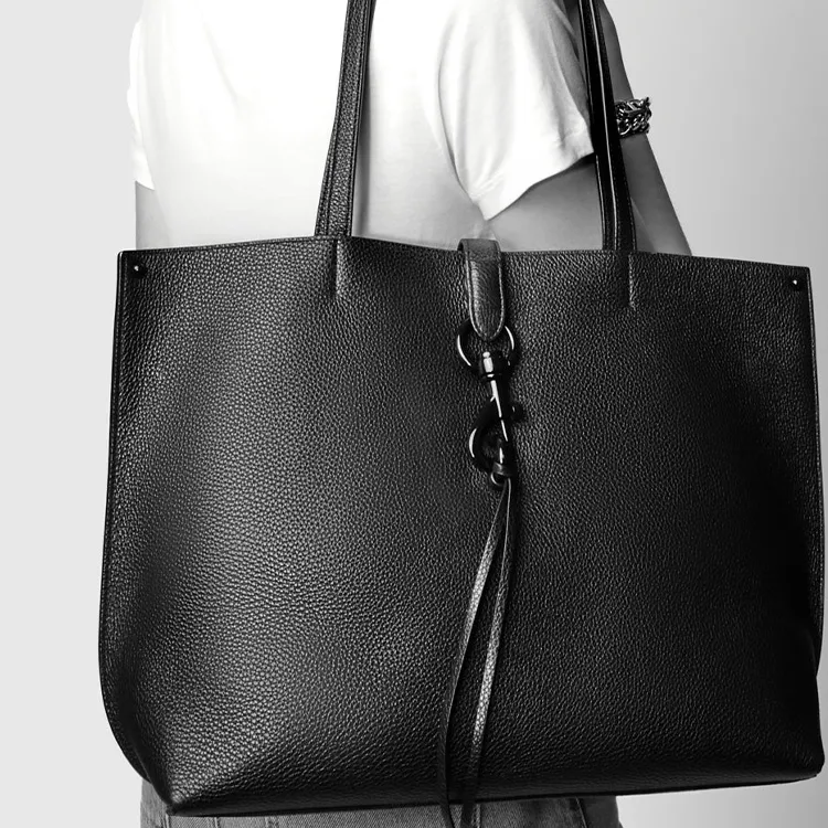 REBECCA MINKOFF Leather Tote Bag Shopping Bag Women's Black-3