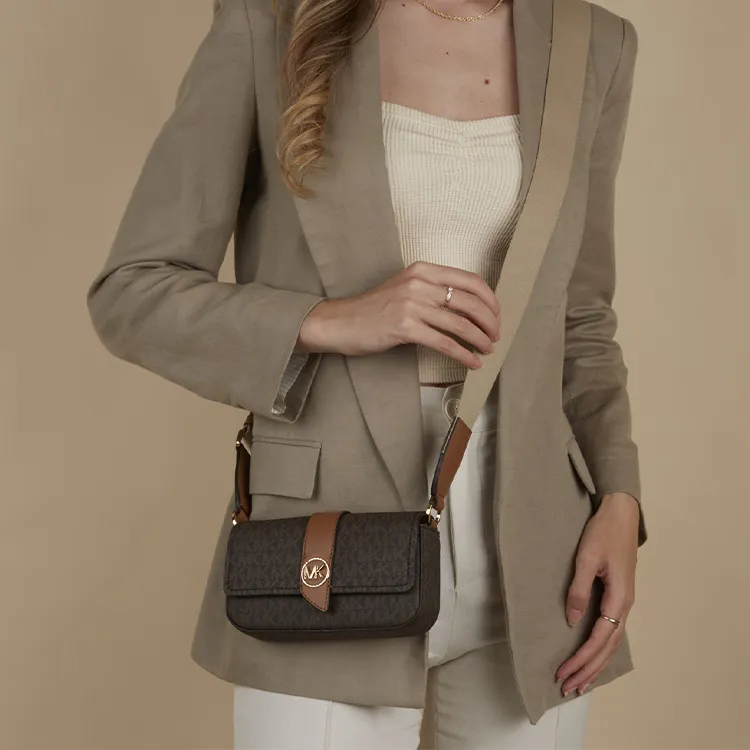 MICHAEL KORS Artificial Leather Envelope Bag Shoulder Bag Crossbody Bag Women's Dark Brown & Acorn Brown-4