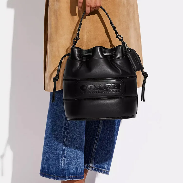 COACH Field Leather Handbag Bucket Bag Crossbody Bag Medium Size Women's Black-5